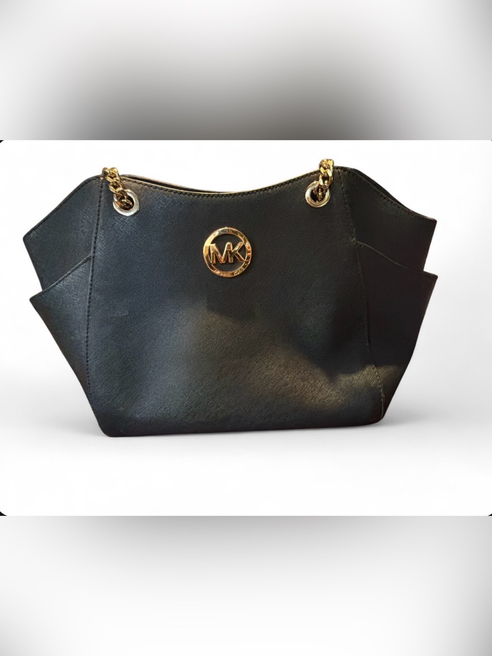 Michael Kors Black Saffiano Tote with Gold MK Medallion